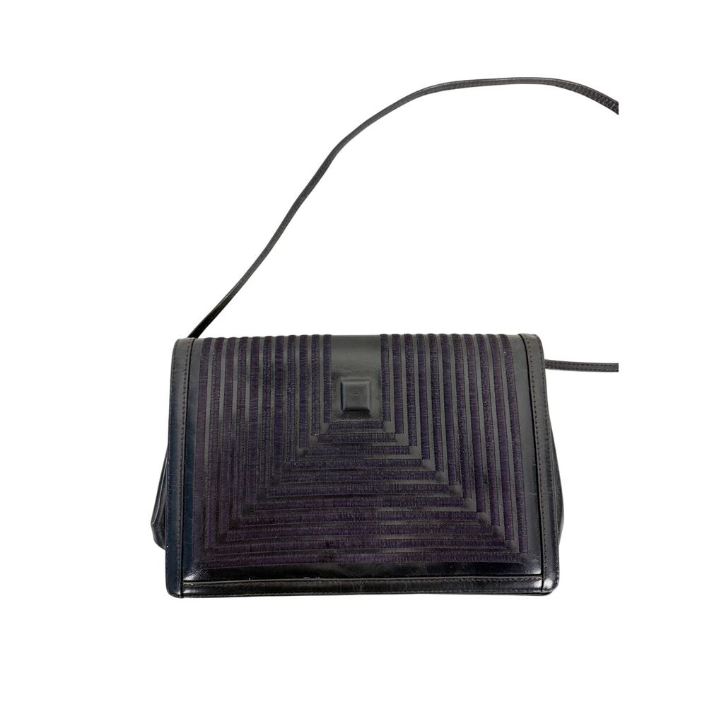 Vintage Jay Herbert New York Dark Navy Leather Geometric Shoulder Bag